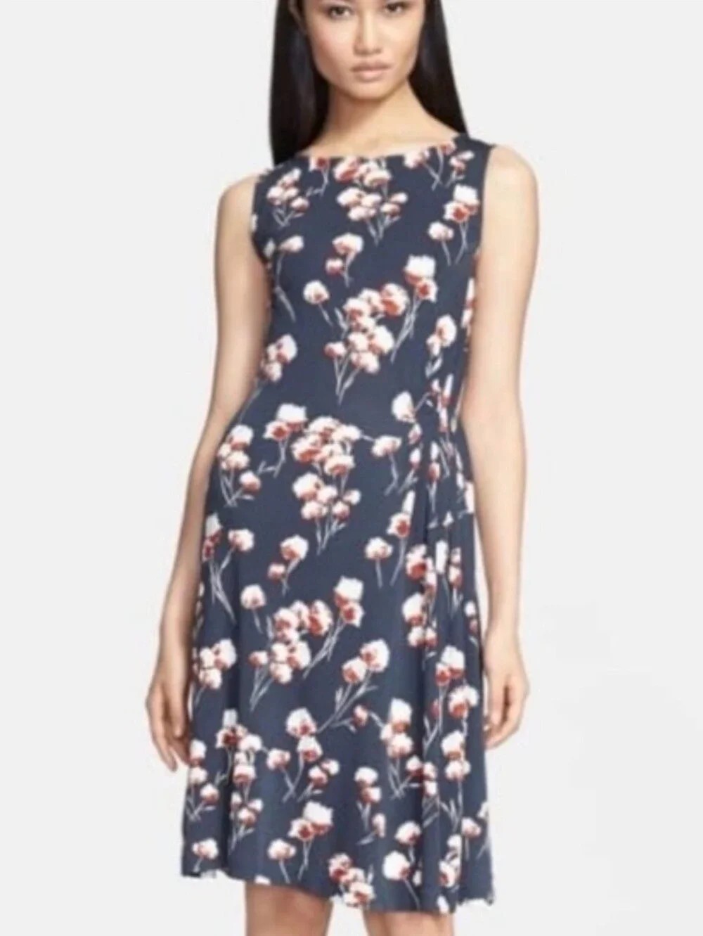 Tory Burch Navy Blue Cherry Blossom Rayon Dress